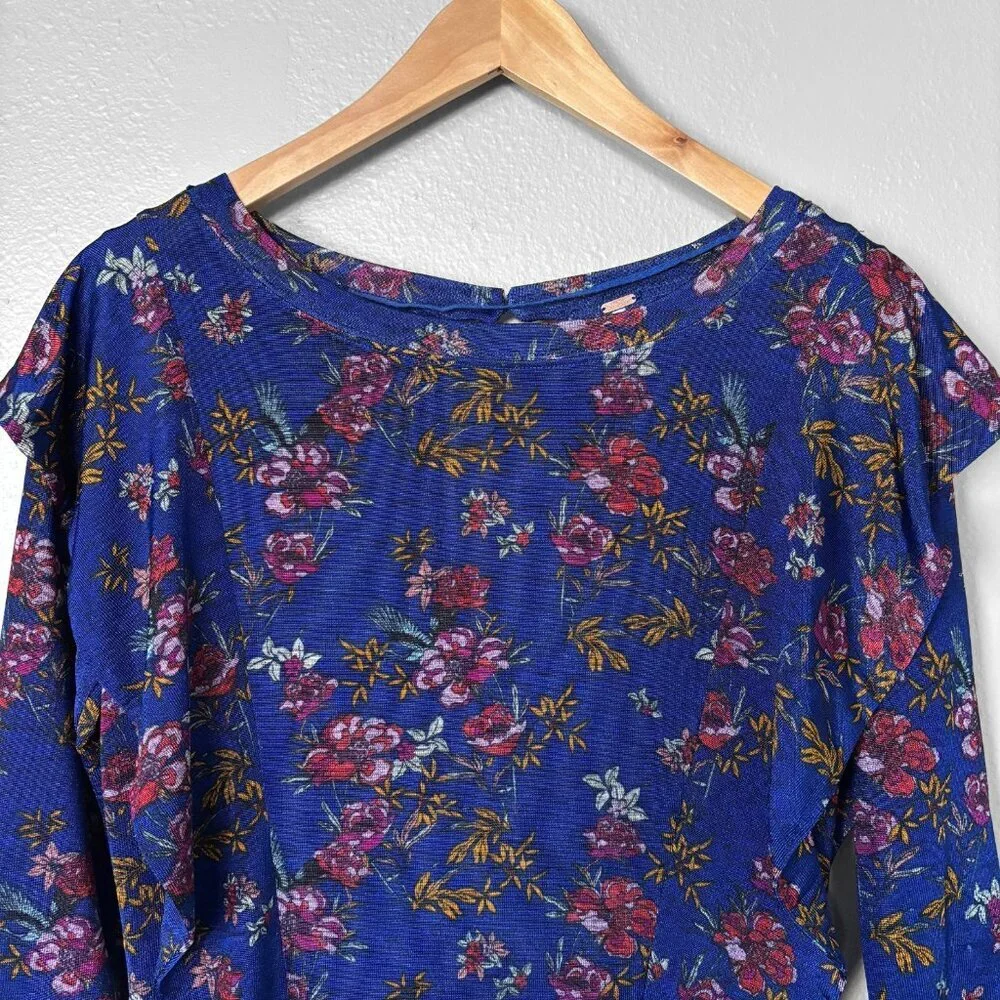 Free People Dock Street Floral Print Ruffle Blouse Womens Size XS Whimsigoth